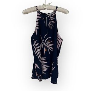 -Violet & Claire Blue Tank Top Pink Tropical Palm Halter High Neck Vacation Sz S